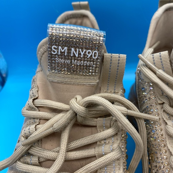 Steve Madden Maxima Blush Gold Nude Sparkle Rhinestone Sneakers Size 9.5M - Picture 3 of 12